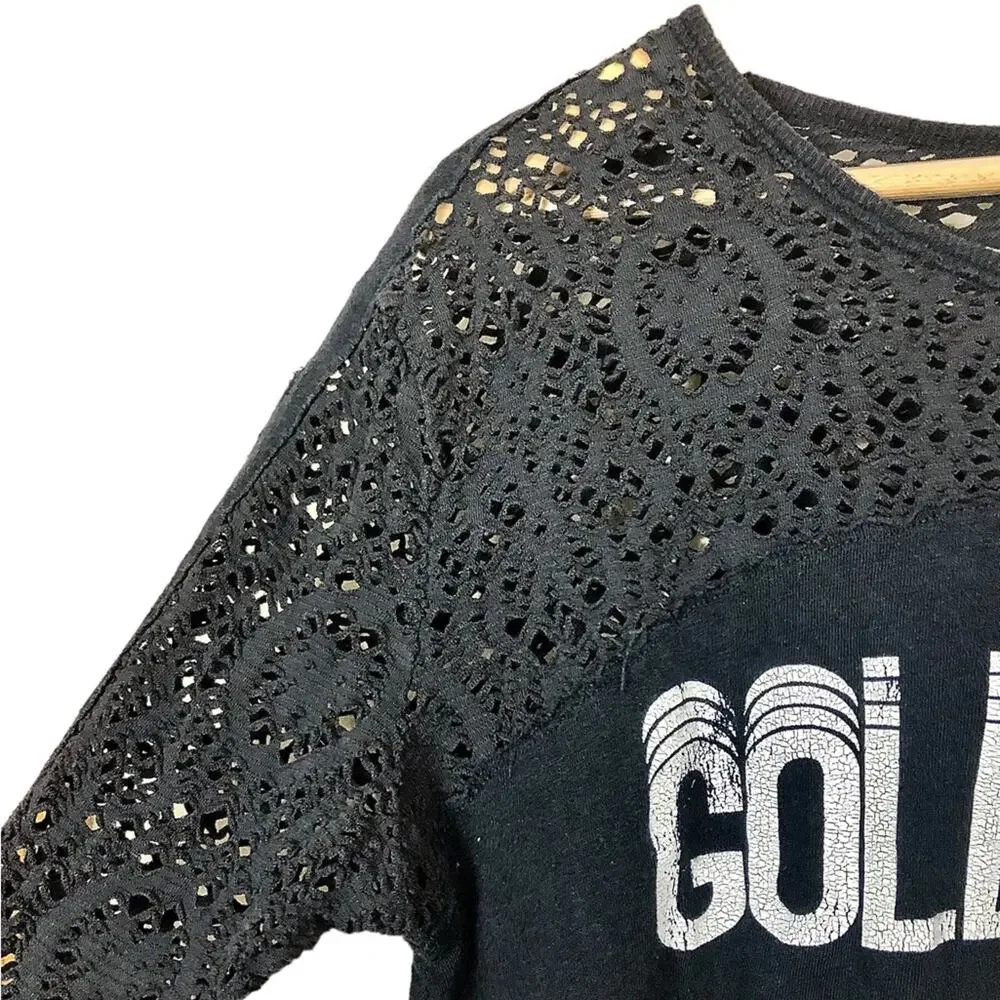 Free People Oversized Distressed Crochet Cropped Gold State T-shirt Size Small